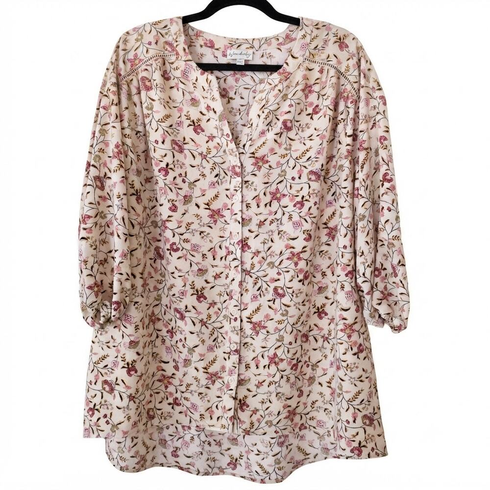 Wonderly Beige Floral Pattern Tunic Top Blouse Size 1X